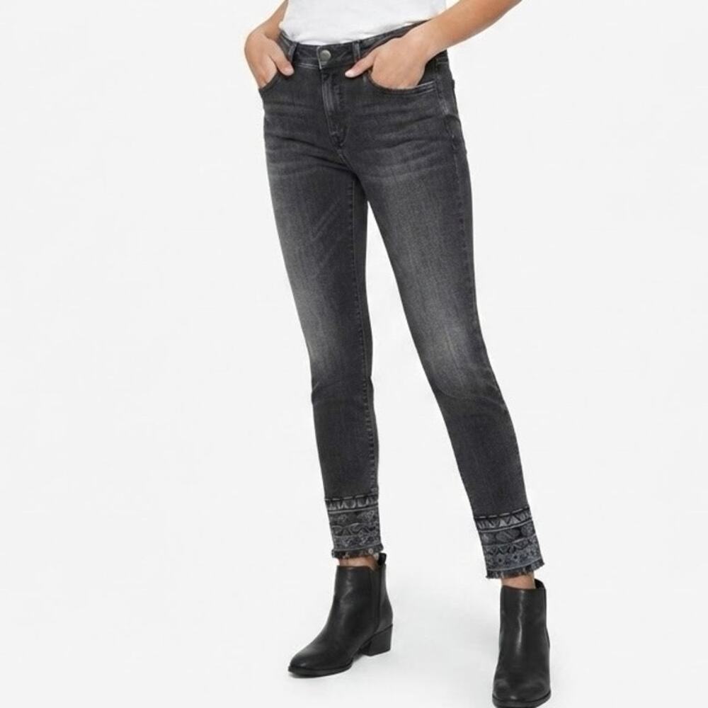 Drifwood Jackie Black Charcoal Gray Embroidered Hem Skinny Jeans Size 26